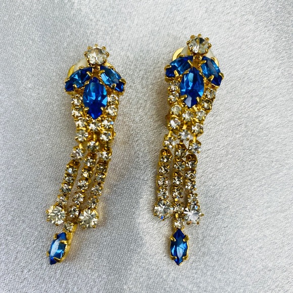 Royal Blue and Gold Dazzling necklace sets in glass, crystals and rhinestones. - Picture 2 of 4